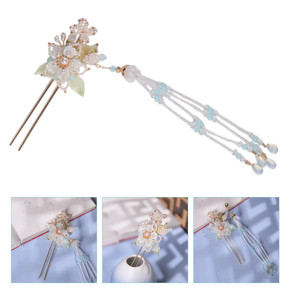 

Vintage Style Flower Stick Chinese Pin For Women Lightweight Bun Holder Retro Tassel Hair Accessories Wedding Daily Wear Hair