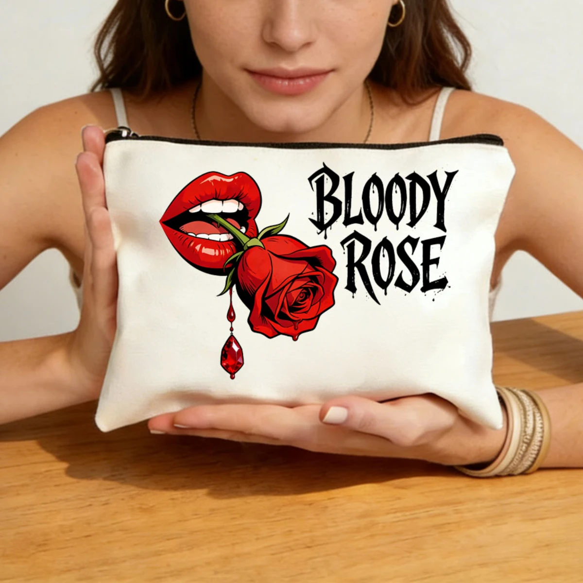 

1Pc Flame Red Lip Element Storage Bag, fashionable canvas clutch, coin Purse, pen Case, multi-functional storage bag