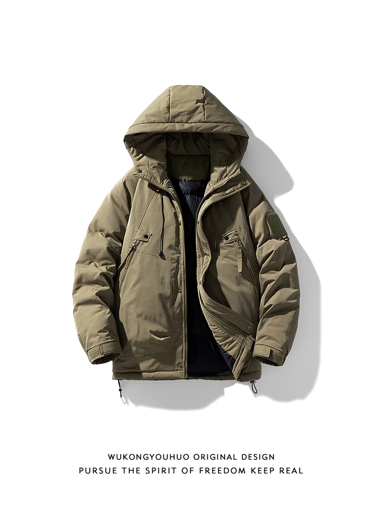 

Warmth And Sle Outdoor Winter Jaet Men's Loose Fit Hooded Cotton Coat Retro Casual Faionable Youth Cleanfit Zipper Closure