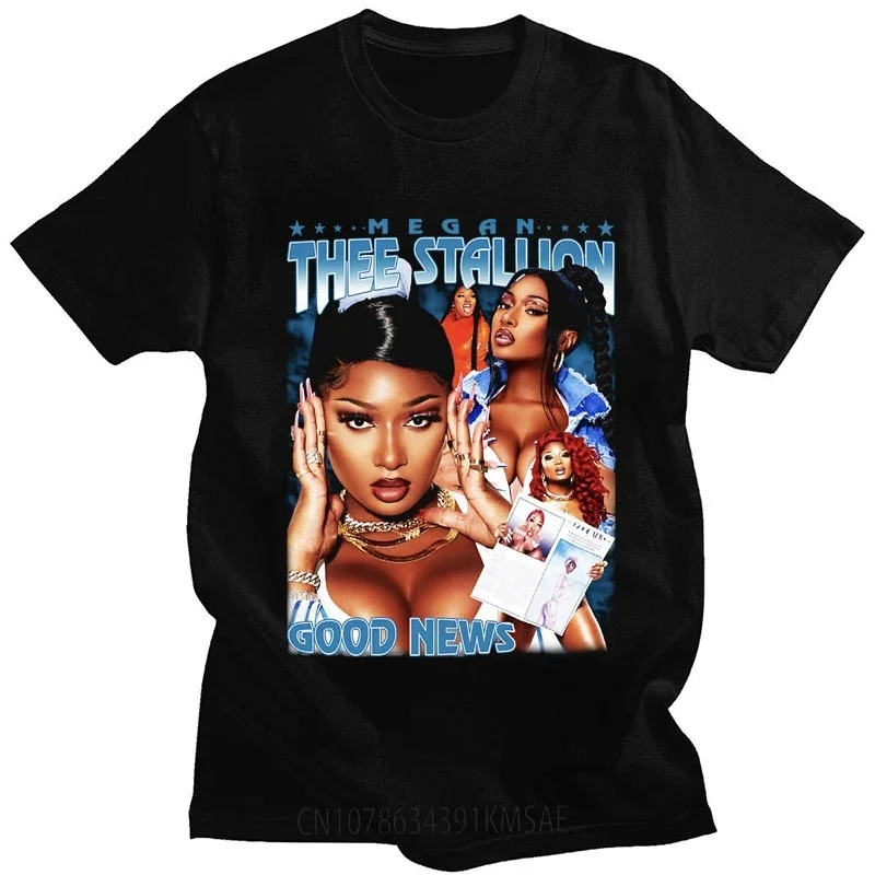 Rapper Megan Thee Stallion Good News T Shirt Men Women Fashion Hip Hop Vintage T Shirts Cotton Oversized Street T-shirts