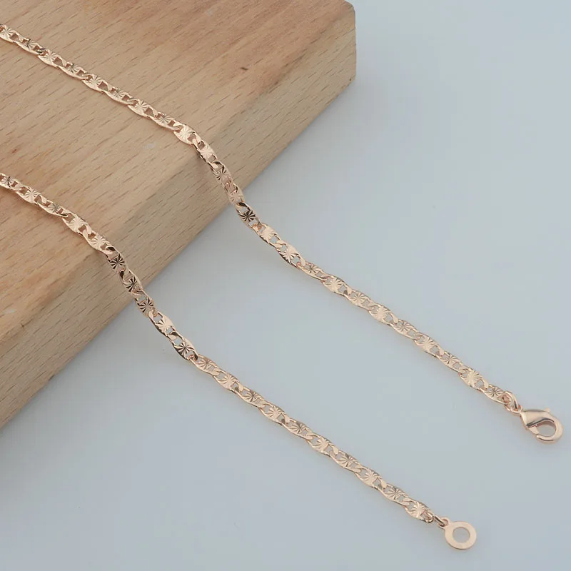 1pcs 2mm 3mm Womens 585 Rose Gold Color 50cm 60cm Smart Carving Link Chain Necklace