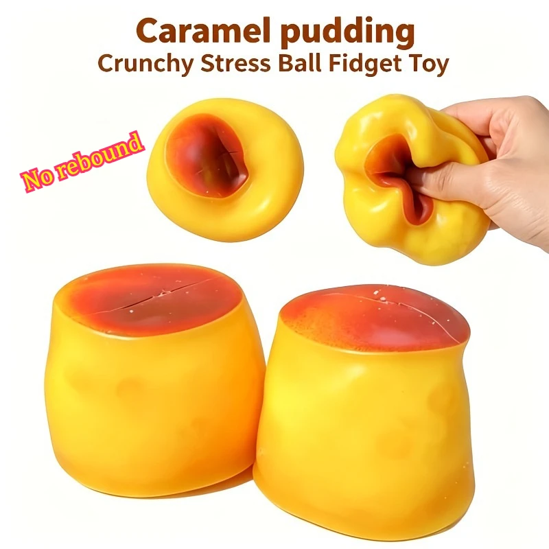 Cute and Soft Caramel Pudding Stress Balls - DIY Craft Squeeze Ball Decorations Block-filled ASMR Adult Stress-relieving Toys