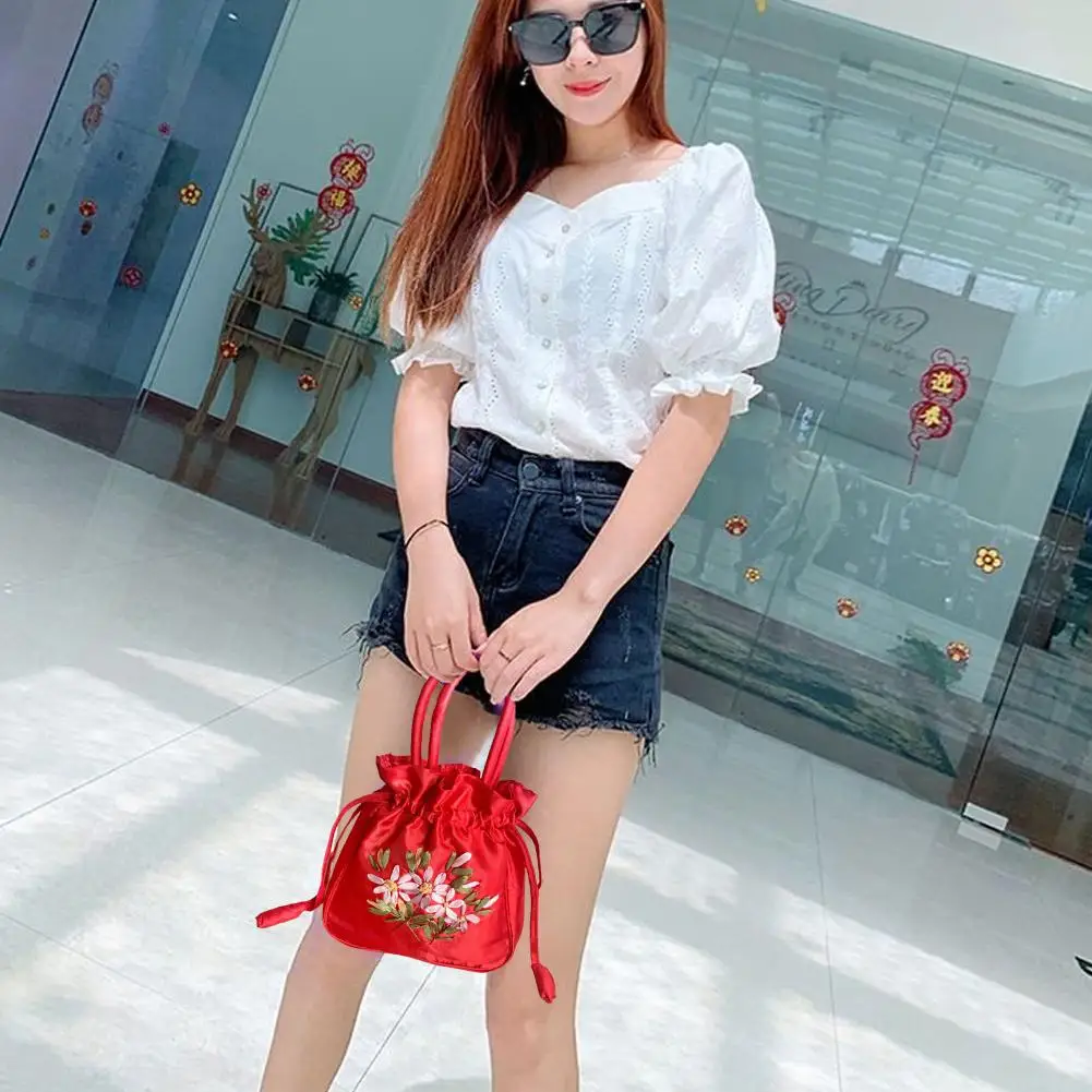 Retro Embroidery Drawstring Handbags Women Purse Wallets Jewerly Storage Bucket Bag Traditional Hanfu Accessories image 4