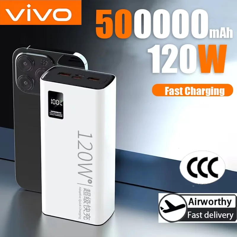 VIVO 500000mAh Power Bank For Xiaomi 120W Super Fast Charging Large Capacity Battery Charging Powerbank For IPhone