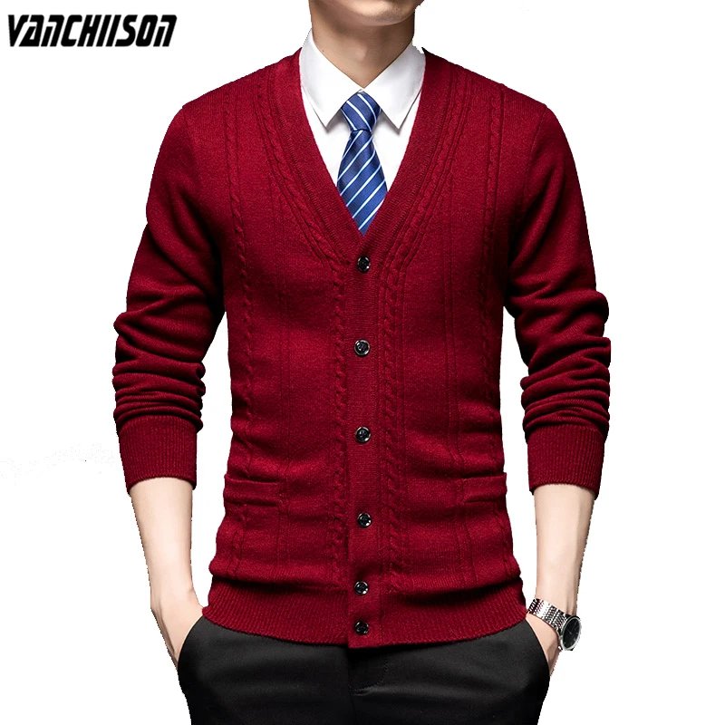 

Top Quality Men 100% Wool Sweater Cardigan Outwear Twisted Knit Thick for Autumn Winter V Neck Vintage Buttons Down 01080