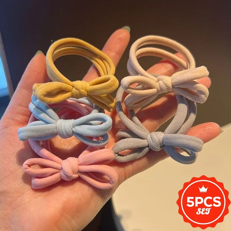 

5Pcs/set Glitter Hair Ties with Cute Bow - High Elastic Shiny Hair Bands for Women, Elegant Ponytail Hair Rope Holders