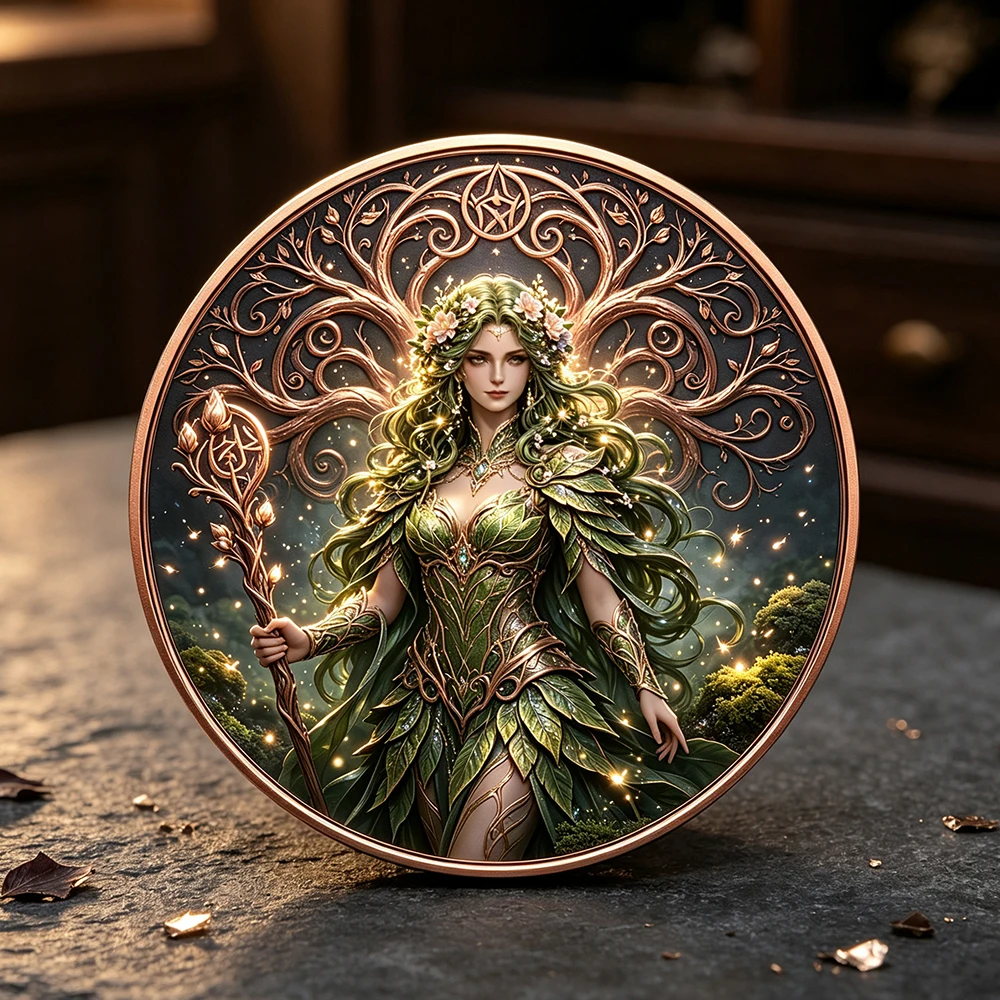 1pc Forest Goddess 1oz .999 Fine Copper Commemorative Coin Tree of Life Nature Elf Collectible Keepsake Gift for Fantasy Art Fan