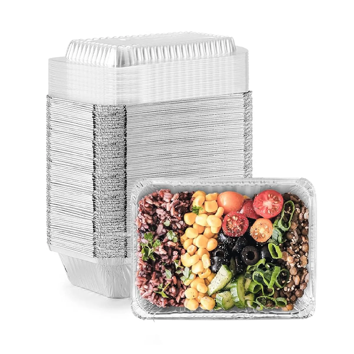 55 Sets 2.25 lb Capacity Disposable Aluminum Foil Pans with Lids, 8.7x6.2 inch Take-Out Pans, with Clear Plastic Dome Lids - Great for Baking, Cooking, Storage, and Freezing