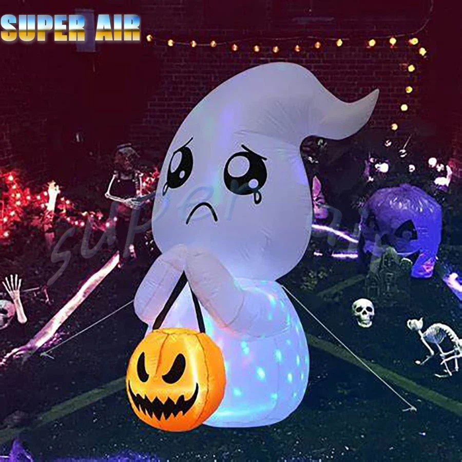 ハロウィンの裏庭の装飾かわいい涙のインフレータブルハロウィーンの幽霊とカボチャのライト付きハロウィーン用