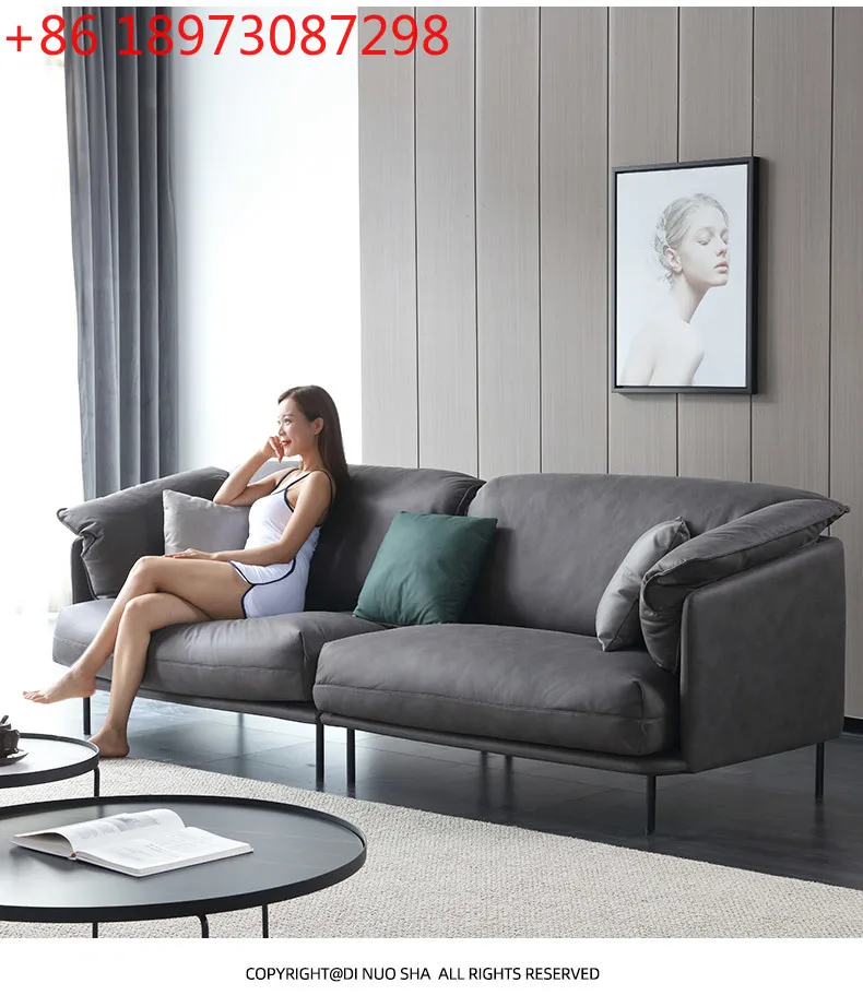 

Italian technology cloth sofa simple straight row down three-person technology cloth sofa