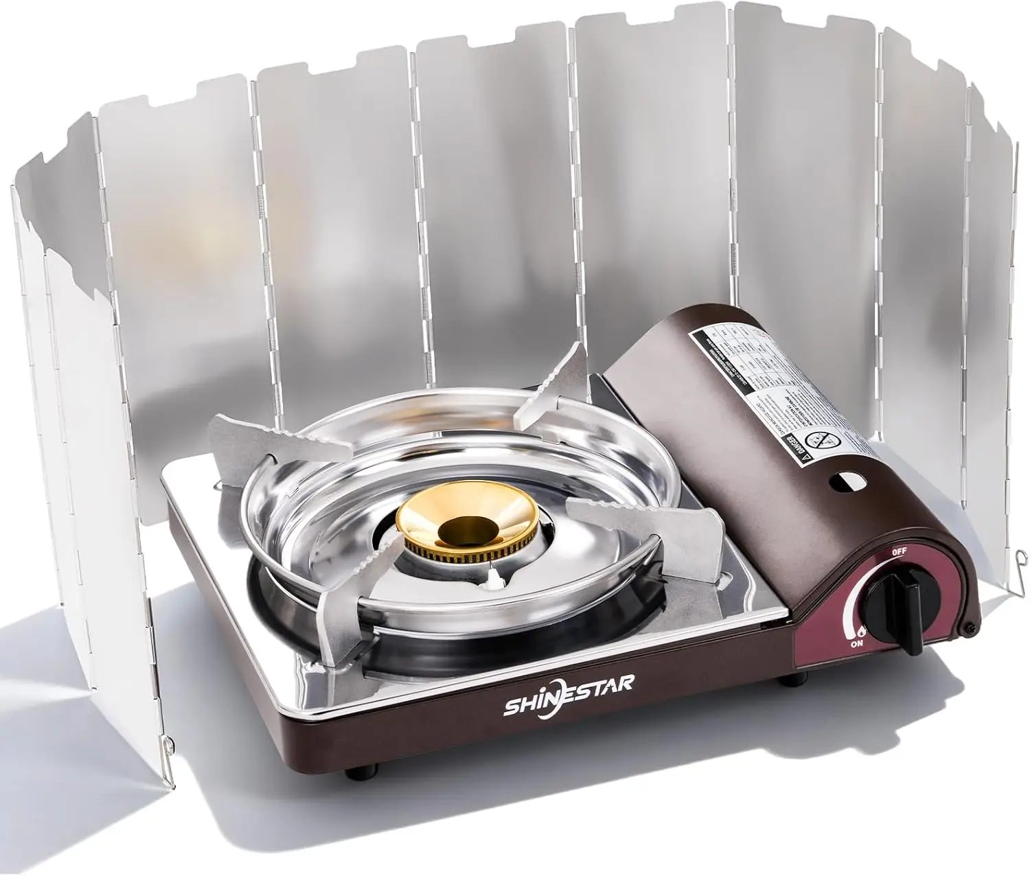 

14000 BTU Butane Camping Stove, Double Wind-Guard Portable, Brown, Includes Carrying Case