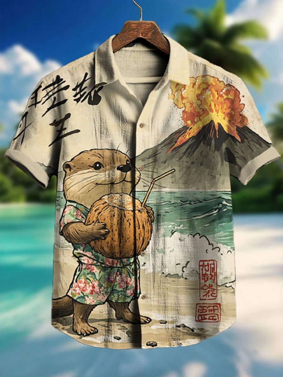 

Новые летние мужские рубашки 2026 года: повседневные свободные рубашки с коротким рукавом, с принтом «Воин-синий дракон», больших размеров, в модном курортном стиле