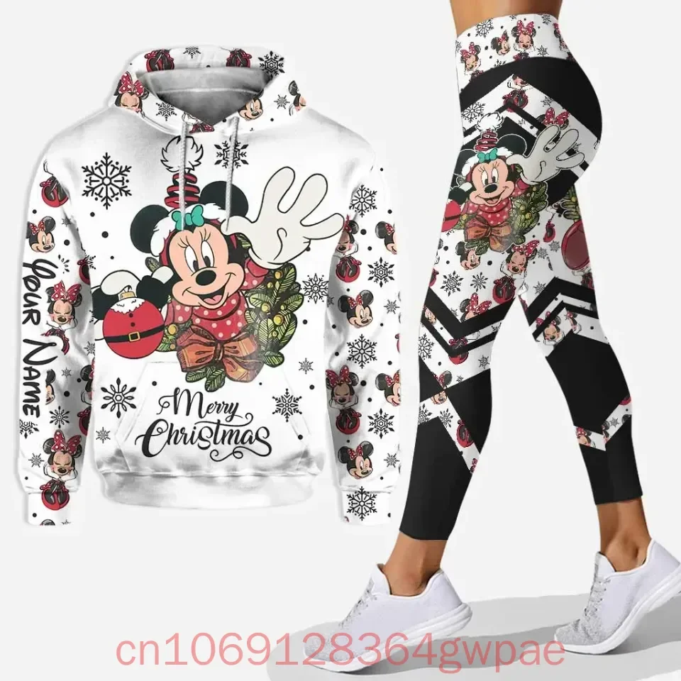 Disney Mickey Women\'s Hoodie and Leggings Set Minnie Mickey Christmas Yoga Pants Sweatpants Fashion Casual Leggings Track Suit