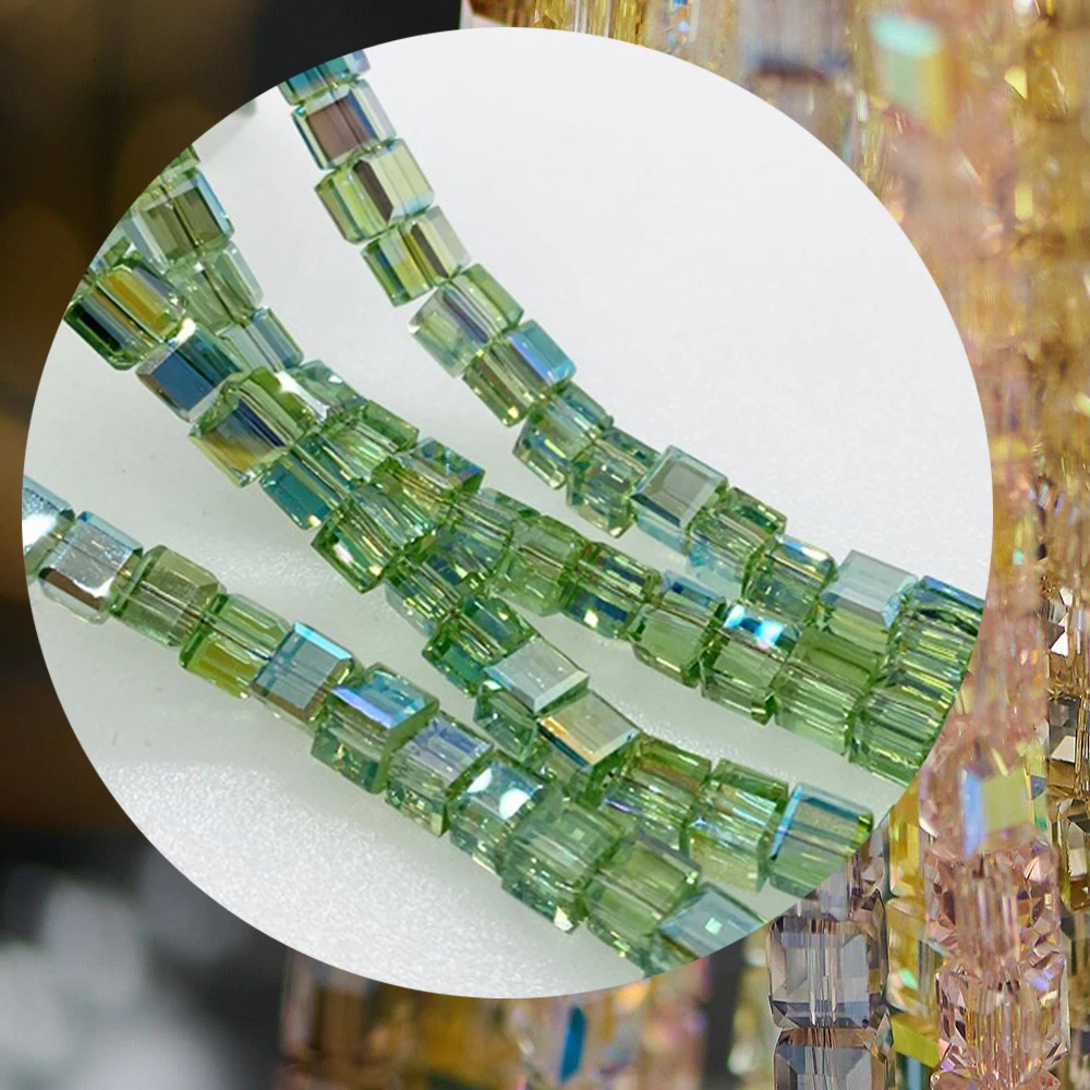 6mm 8mm 2Strands Faceted Green Shine Plated Crystal Style Glass Cube Strands Lot for Beadwork Accessories ABF14 view 3