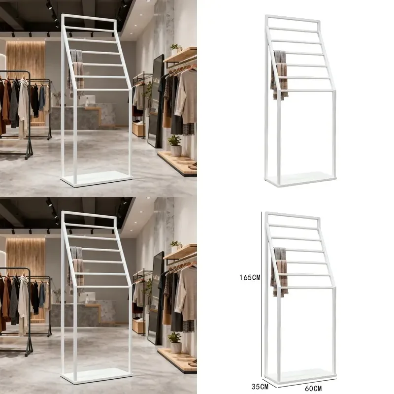 Wholesale Metal Stainless Steel Curtain Display Rack Floor Standing Scarf Towel Hanging Stand for Retail Store Exhibition