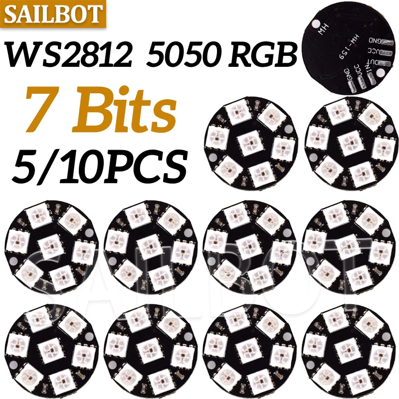 5/10PCS WS2812 7 Bits WS2812 5050 RGB LED Ring Lamp Light with Integrated Drivers