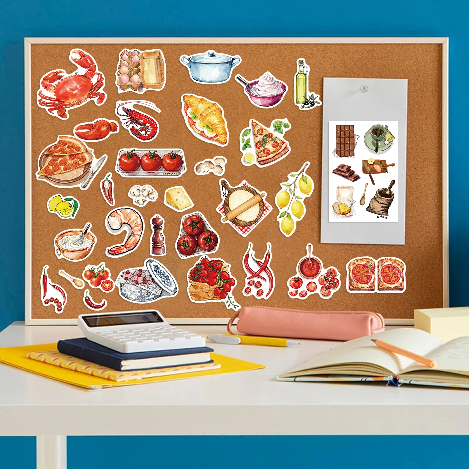8 adesivi per alimenti ad acquerello: scarabocchi di cartoni animati adatti per decorare quaderni, telefoni cellulari e bagagli