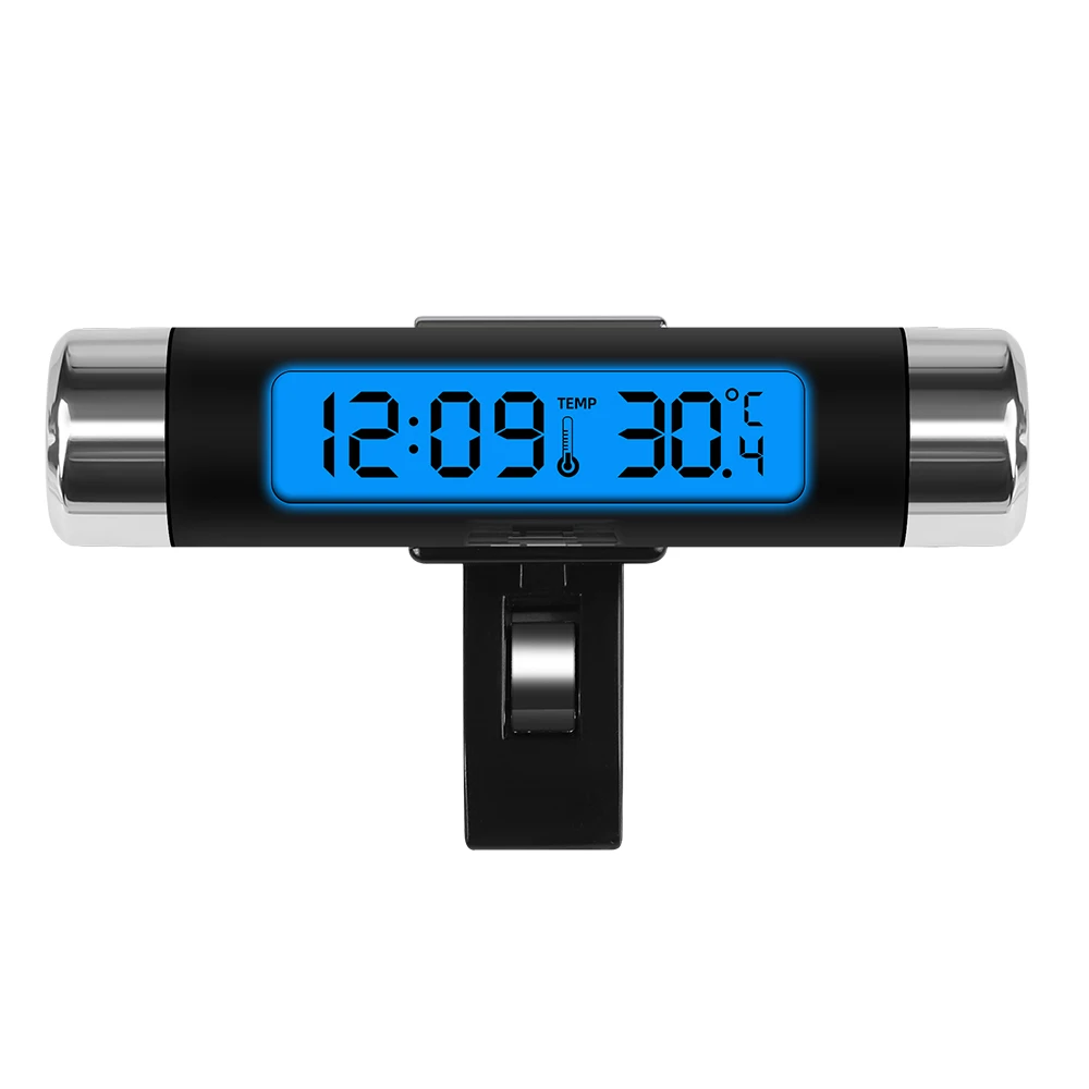 Car Digital LCD Clock Temperature Display Electronic Clock Thermometer Car Automotive Blue Backlight With Clip Car Accessories