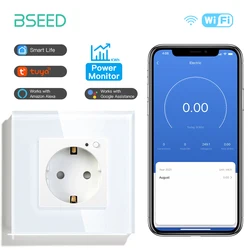 BSEED Wall Socket Wifi EU Standard 86*86mm Smart Power Monitor Sockets WIFI Socket Google Alexa APP Control