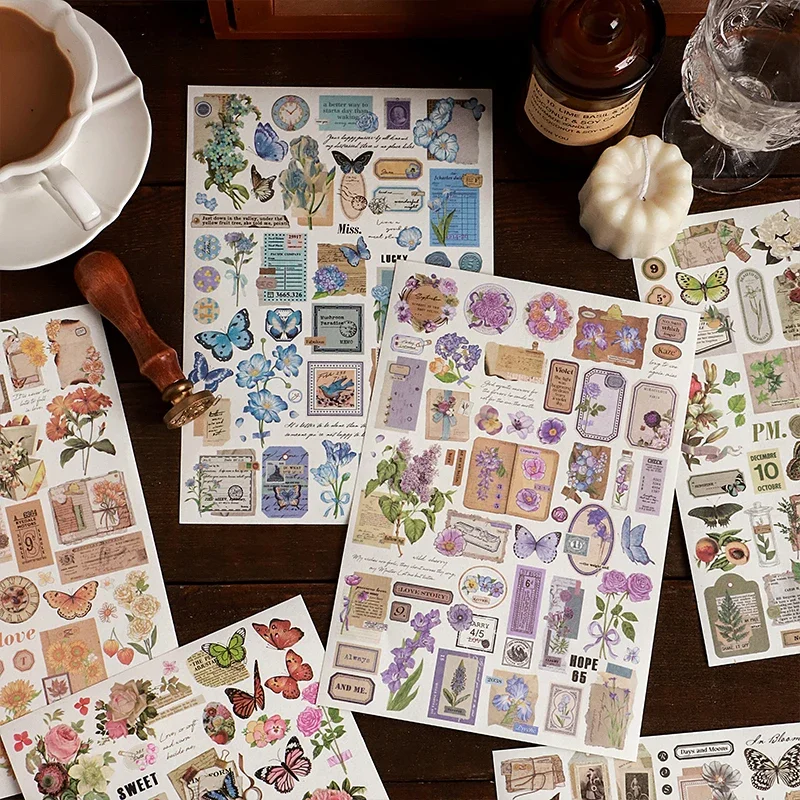 Card Lover [Butterfly Garden Series] Vintage Journal Stickers Washi Paper Sticker Paper Scrapbooking Material Scrapbook Kit