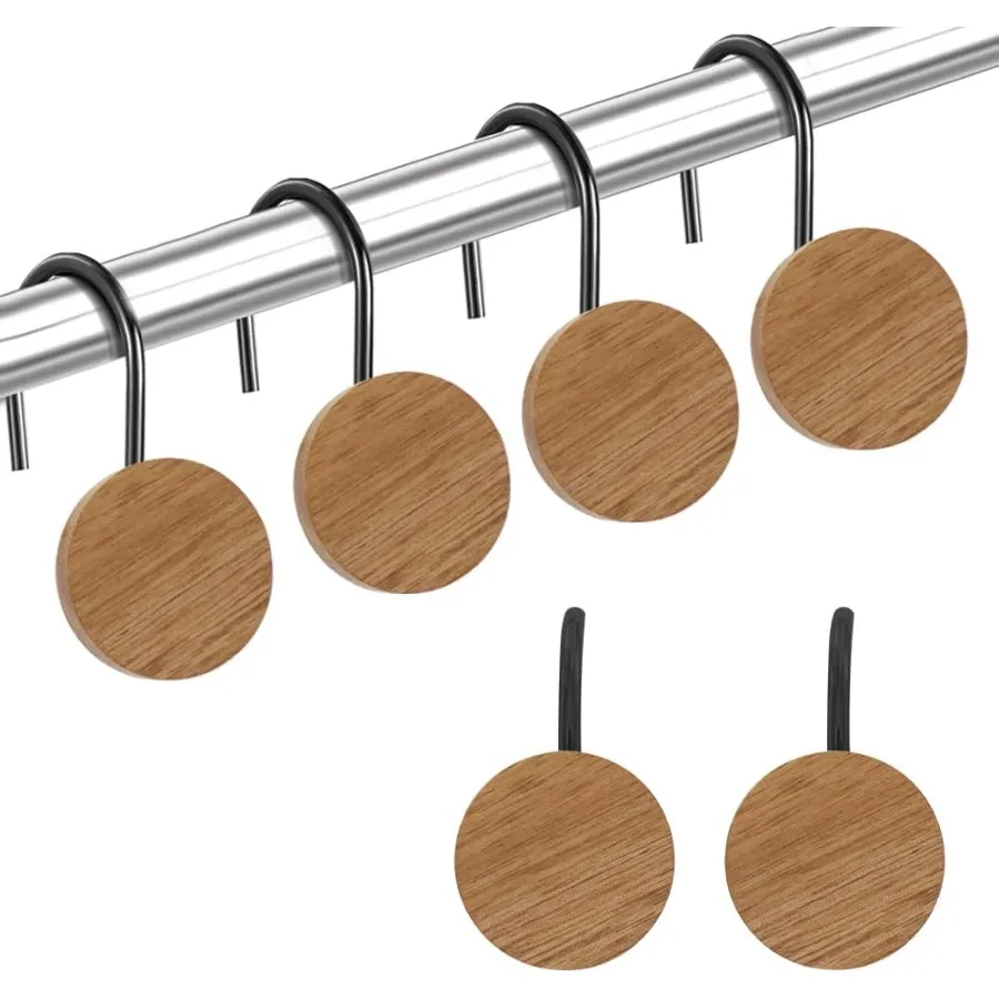 

Крючки для занавесок для душа, круглые бревенчатые декоративные кольца для занавесок для душа, современные деревянные вешалки для занавесок для душа, 12 шт., металлические крючки для душа для