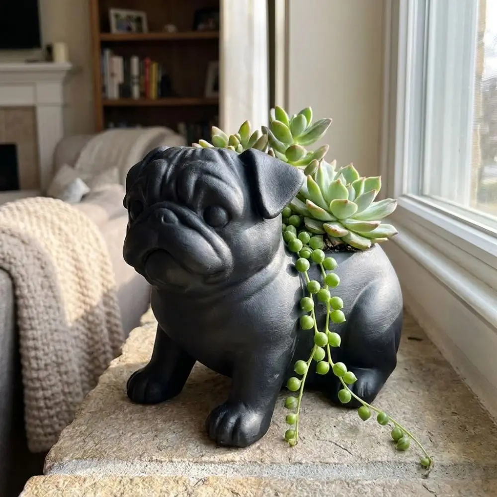 Modern 3D Printed Pug Shaped Planter Pot Funny Minimalist Dog Succulent Planter Plastic Handmade Storage Flower Pot Home Decor