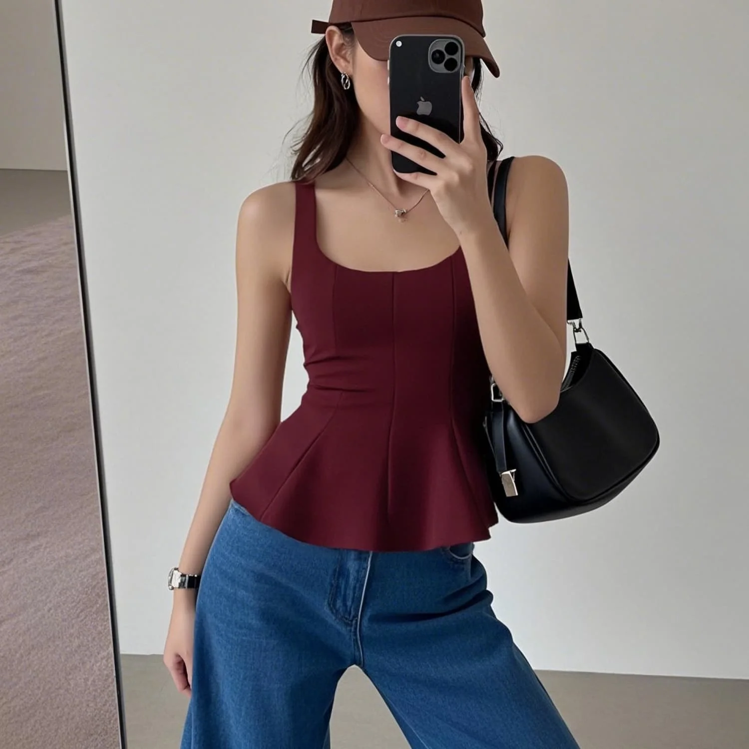 

2025 Taop&Za2025 Spring New Top Square Collar Wave Short Skirt Sleeveless Commuting Style Short T-shirt