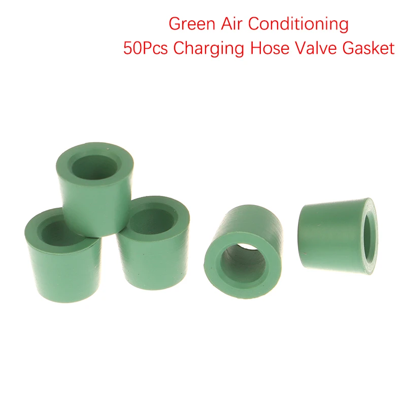 50Pcs Green Air Conditioning 1/4'' Charging Hose Valve Gasket Manifold Repair Seal Kit Replacement Car Accessories