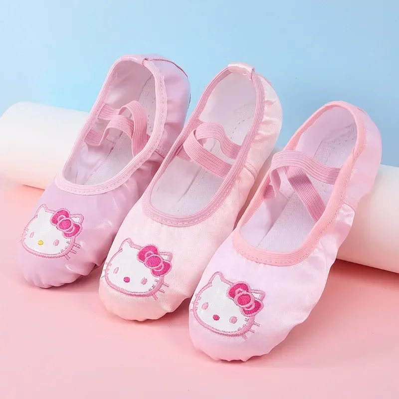 Zapato de ballet para niños, suela suave superior de satén y PU para niñas, adultos, niños, práctica de baile, Yoga, zapatos con garra de gato