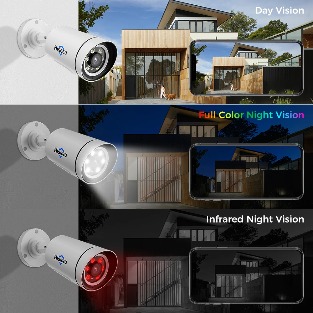 Hiseeu 4K 8MP Security POE IP Camera Outdoor ONVIF Bullet Two Way Audio Human Detect Color Night Vision Surveillance Cameras