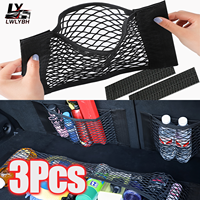 Car Trunk Net Car Double Storage Network Bag Auto Seat Back Fixed Mesh Pocket Universal Car Elastic Velcro Straps Net Organizer