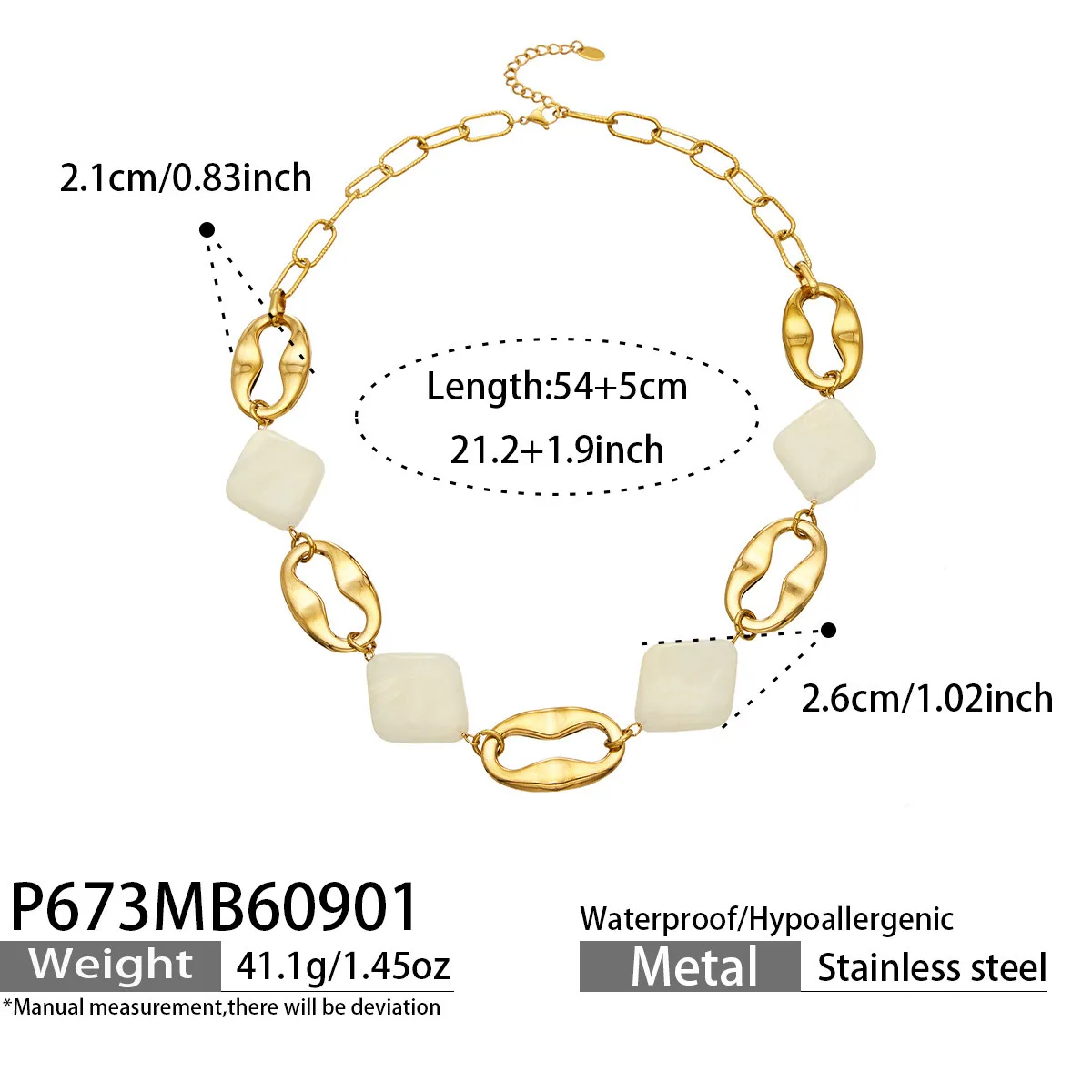 Chunky Link Choker Halskette 18k Vergoldete Edelstahl-Halskette mit Harz-Verzierungen und Ovaler Hohler Kette, Statement-Kragen-Halskette – Detail 7