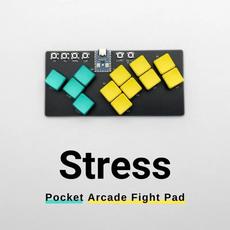 Stress Mini Game Controller Fight Pad with RP2040-Zero Controller Supports GP2040 Firmware Compact Portable 12key Game Keyboard