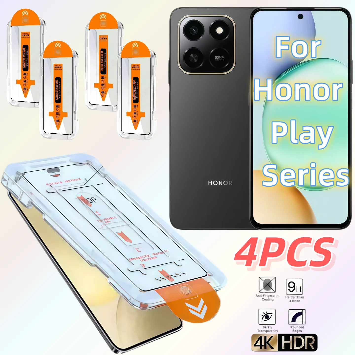 

4PCS screen protector HD tempered glass for Honor Play3/4T/4Pro/5T/6C/6T Pro/7T Pro/8T/9TPro/10C/20/30Plus/40C/40S/40Plus/50Plus