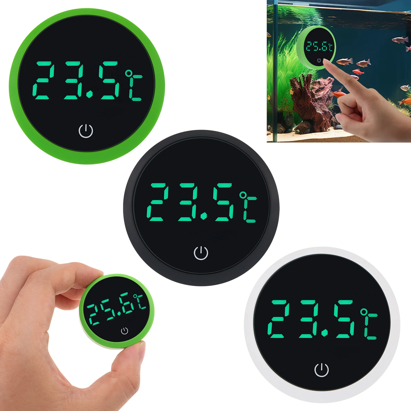 Cordless White / Green / Black Degree Celsius Digital Thermometer, LED Display Fish Tank Thermometers