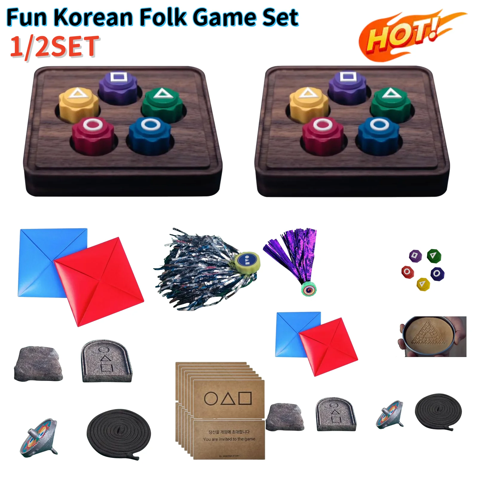 1/2set Korean Folk Game Set Gonggi Game Jebi Chagi Biseokchigi Paeng-y DDAKJI Korean Traditional Play Game Fun Stress Relief Toy