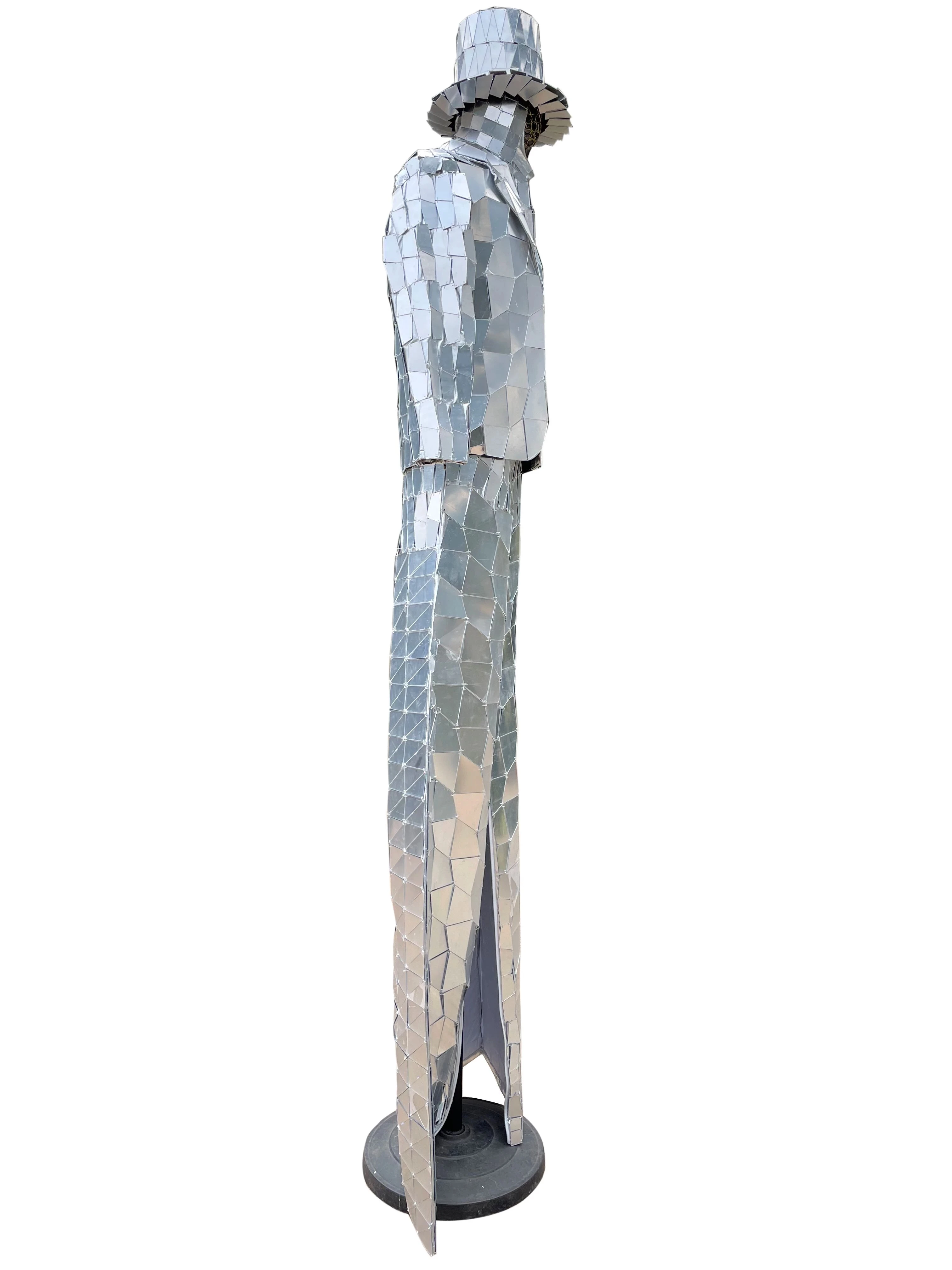 

Hand Screw Crown Stage Dress Performance Glass Mask Costume Stilts Walker Silver Mirror Man Gogo Show Gold Suit