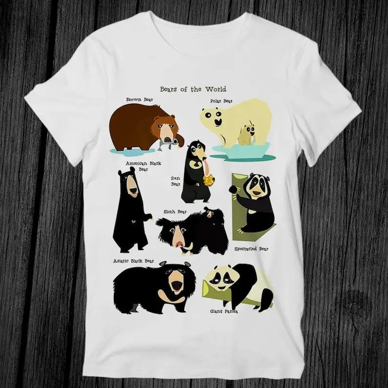 Bears Names List of the World T Shirt Unisex Adult Mens Womens Gift Cool Music Fashion Top Vintage Retro Tee G400