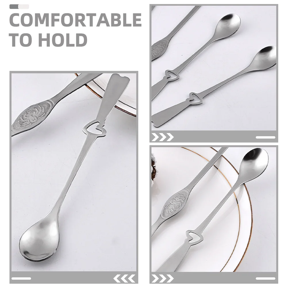 

4pcs Stainless Steel Heart Shaped Mixing Spoon Smooth Handle Scratch Resistant Coffee Tea Dessert Ice Cream Soup Cake Sugar