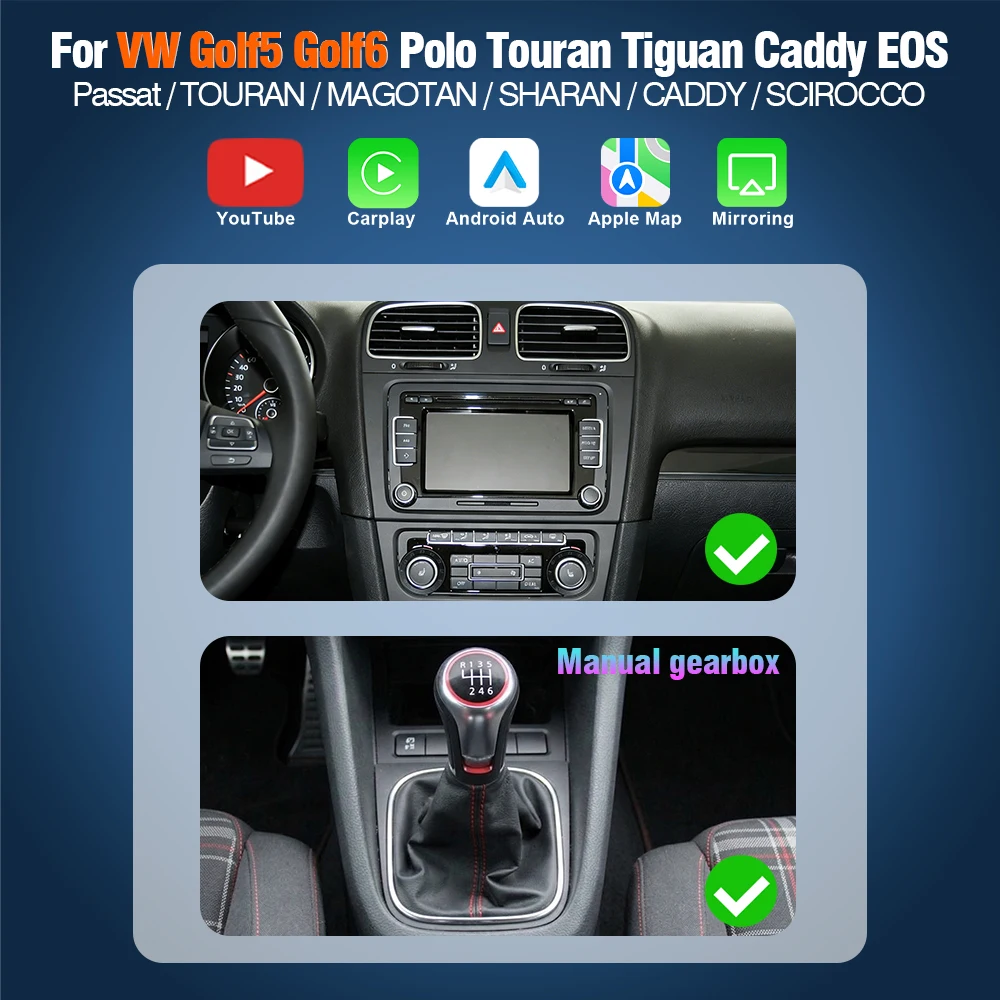 AUTOTOP 7 inch YouTube draadloos CarPlay scherm voor VW Golf 5/6 Skoda CADDY Passat Polo Jetta EOS Android Auto autoradio navigatie achteruitrijcamera