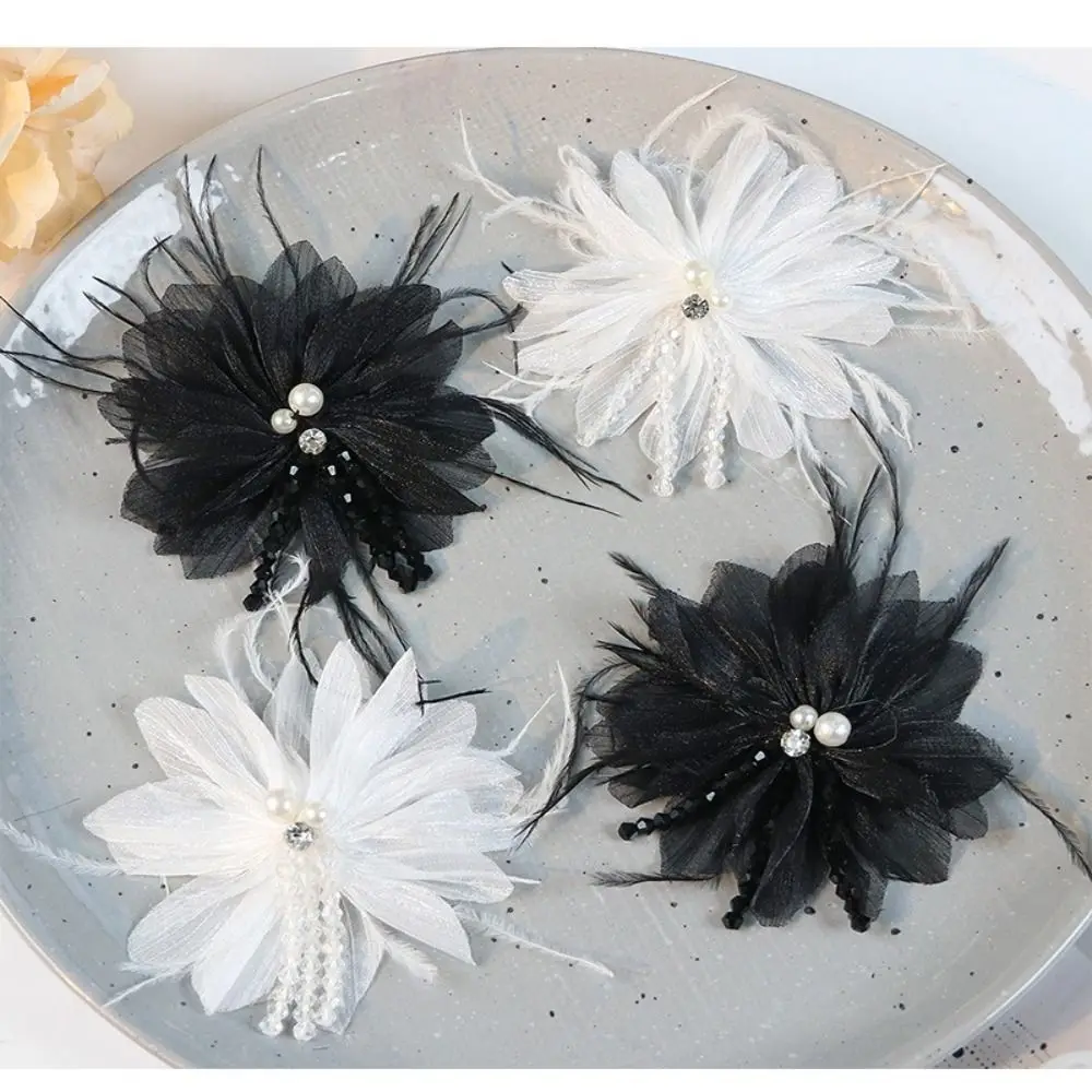 Elegant Organza Flower Accessories Flower Crystal Tassel Detail Bag Ornament Glitter Crystal Inlay Hair Decor Bag Decoration
