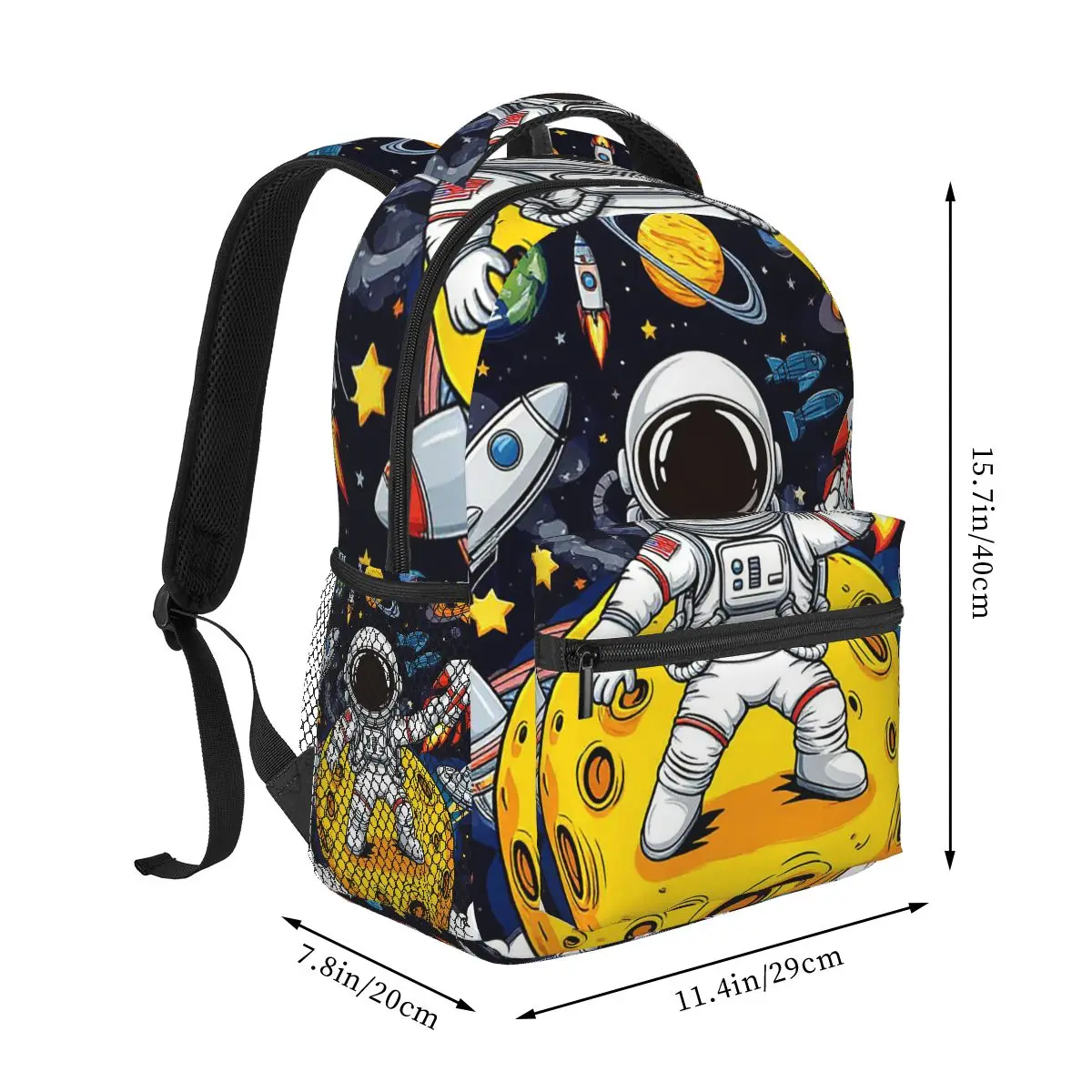 Astronauts Riding Monster Rocket Pattern Backpack Student Boys Girls BookBag Kids School Bag Laptop Shoulder Bags for Men Women