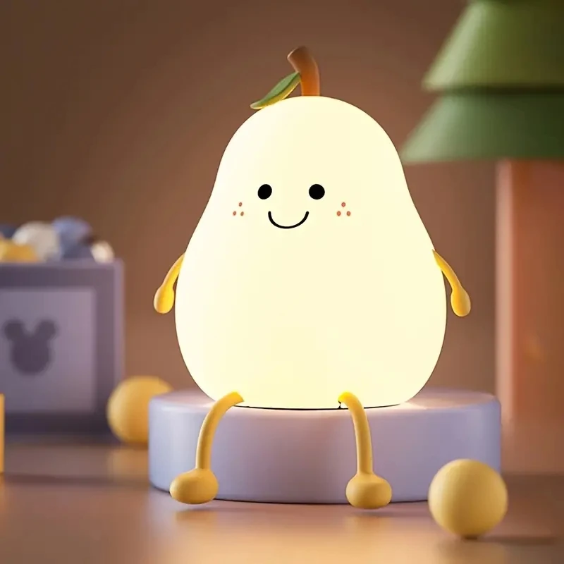 1pc Cute Night Light Rechargeable With 7 Color Changing And Timer,Silicone Pear Lamp, Fruit Night Light, Touch Portable LED Sili