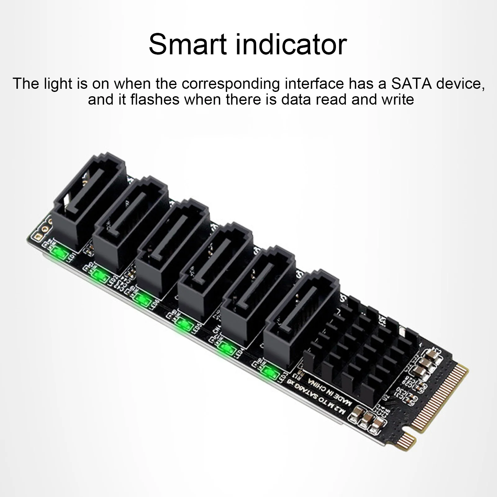 Karta adaptera M.2 na SATA3.0 6 Gb/s Szybka karta rozszerzeń ASM1166 M.2 PCIE na SATA ze inteligentnym wskaźnikiem