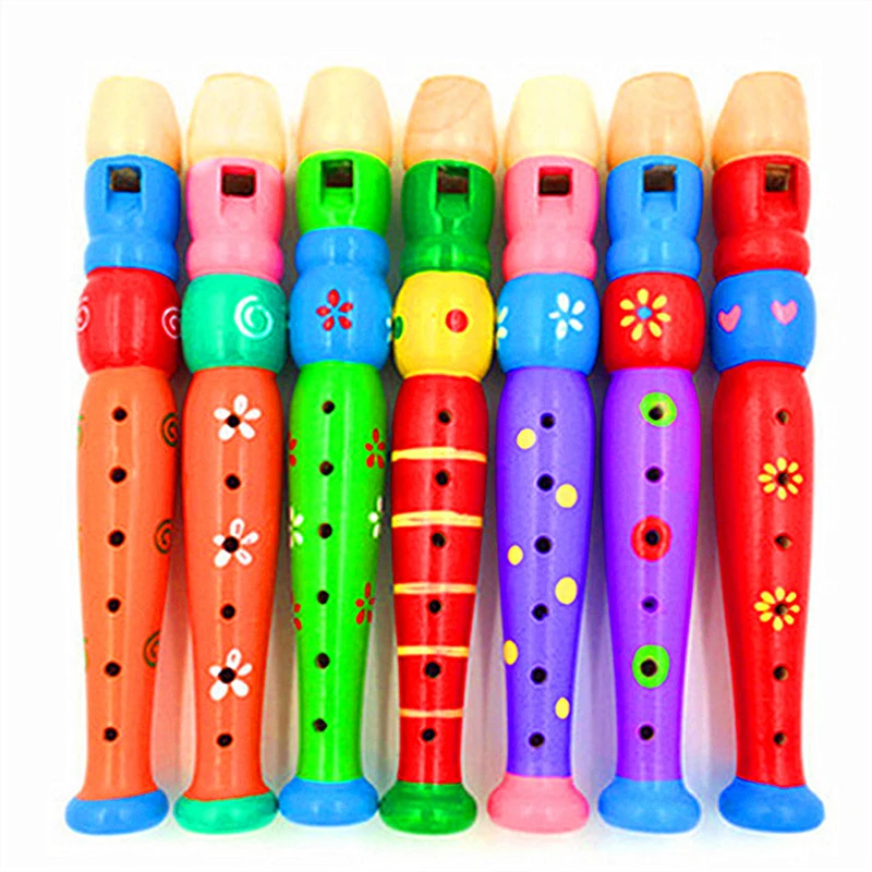 

1Pcs Infant And Toddler 6-hole Wooden Short Flute Cartoon Flute Wooden Children's Clarinet Playing Instrument Toy