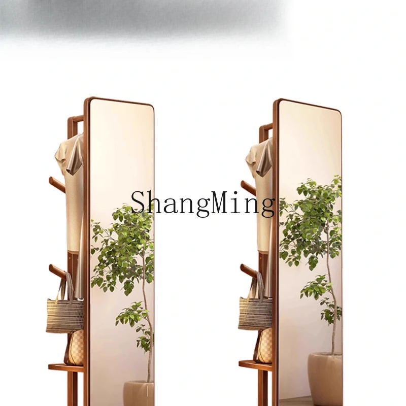 

ZYH solid wood clothes and hats, bedroom floor-to-ceiling hanger with mirror integrated movable multi-functional rack