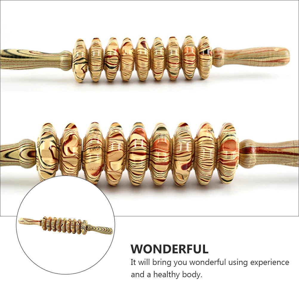 

1Pcs Abdominal Massage Roller Wooden Nine-Wheel Full-Body Multifunctional Muscle Massager Handheld Massage Tool