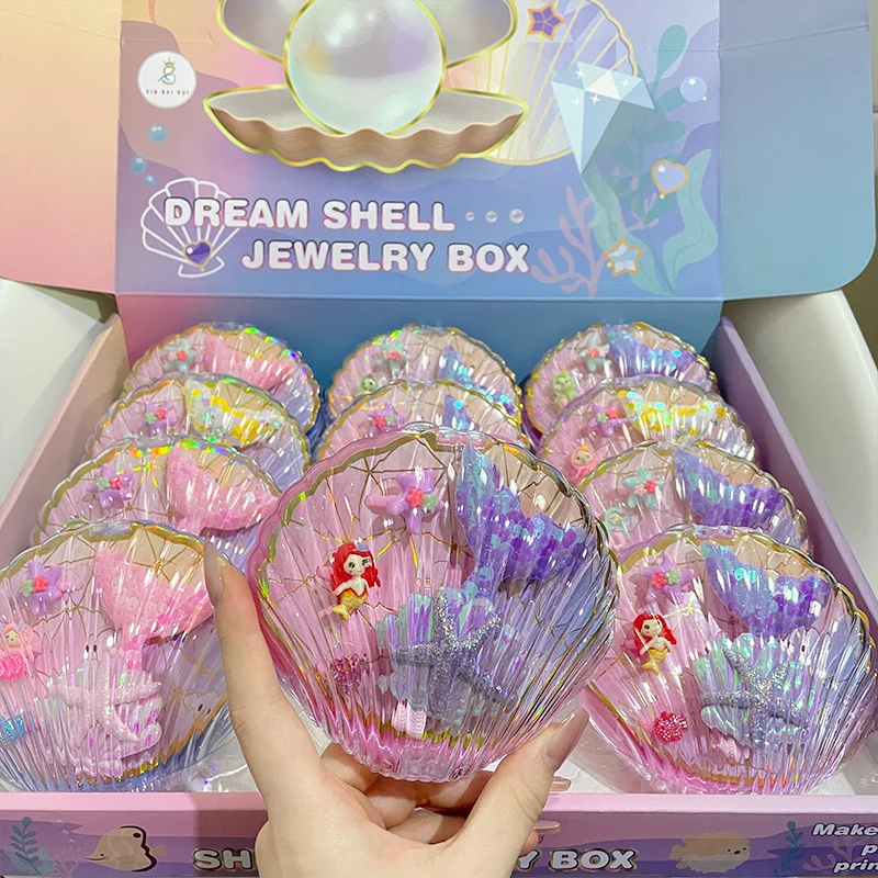 

New Mermaid Shell Jewellery Box Simulation Ring Hairpin Jewellery Accessories Girls Princess Play House Toy For Girlfriends Gift