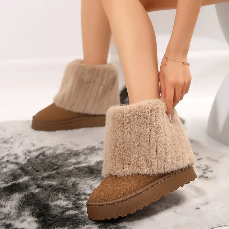 

Winter Boots Women Solid Plush Warmth Snow Boots Brand Suede Thickening Non-slip Platform Slip On Boot Big Size44Botas De Mujer