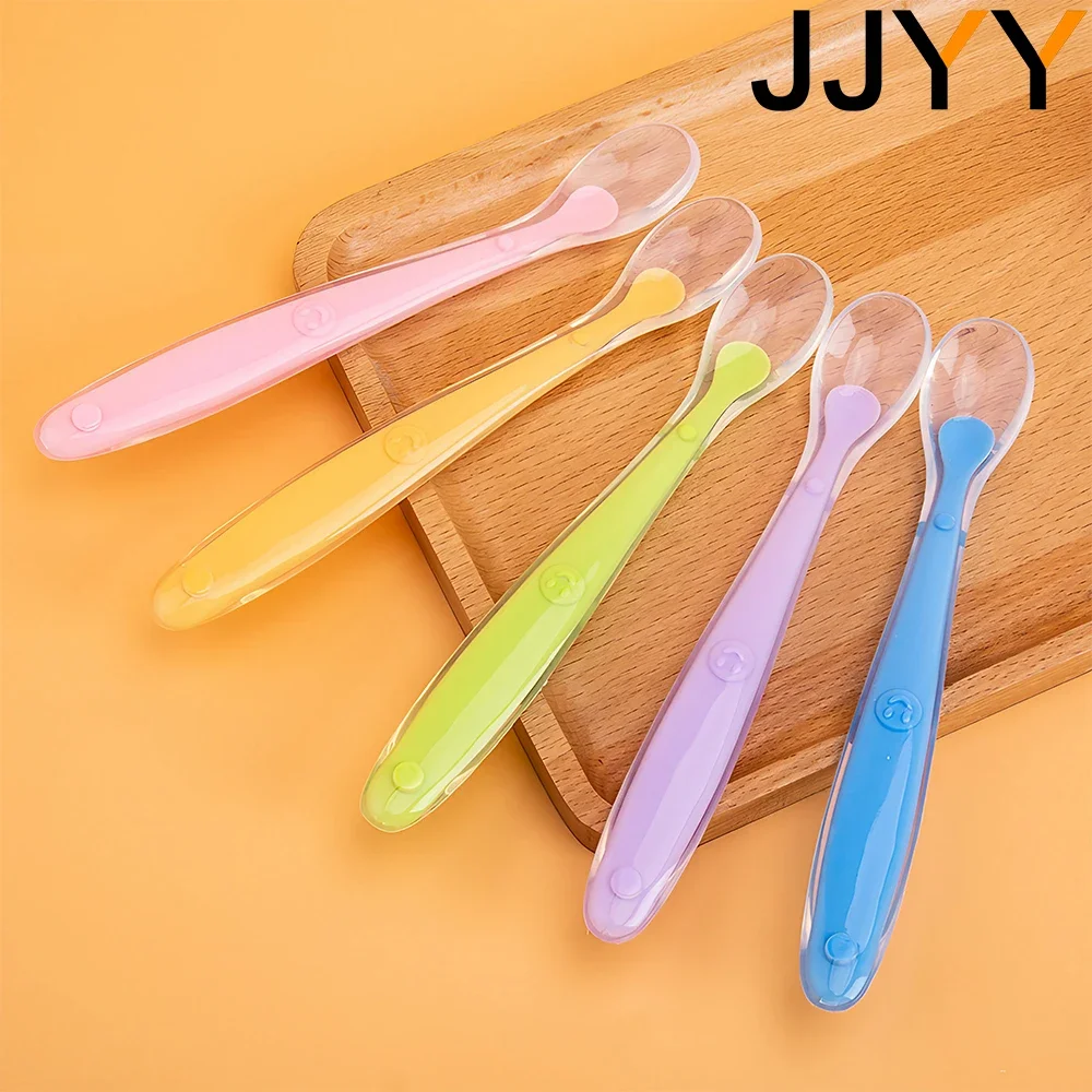 JJYY Baby Soft Silicone Spoon Candy Coloured Spoon Children's Feeding Tableware Baby Safe Feeder Eating Training Spoon